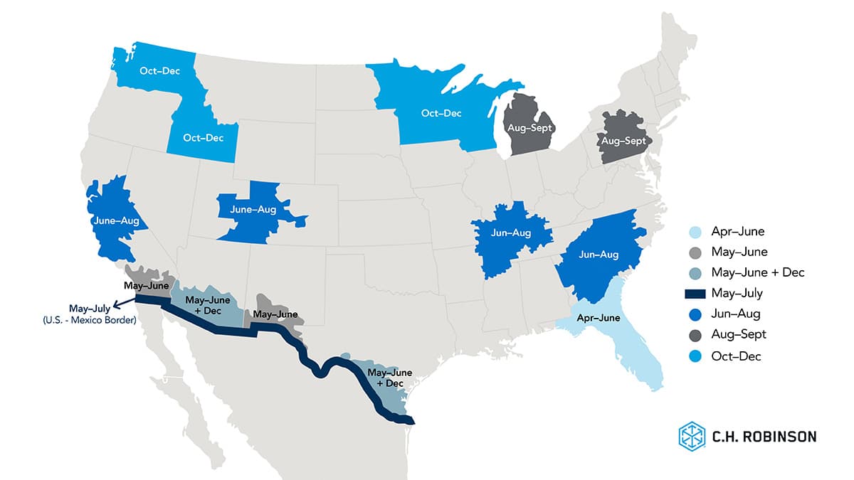 Fresh produce map for 2025 shipping season
