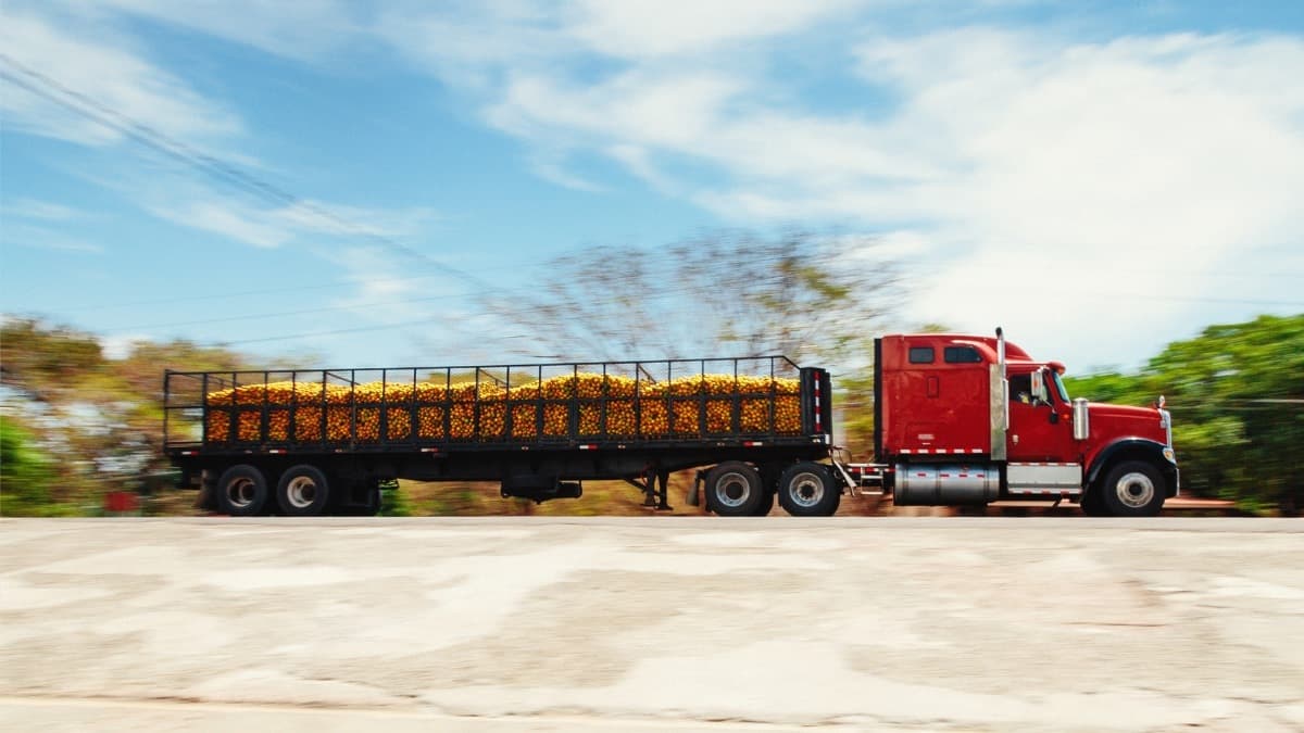 Produce on a flatbed freight truck