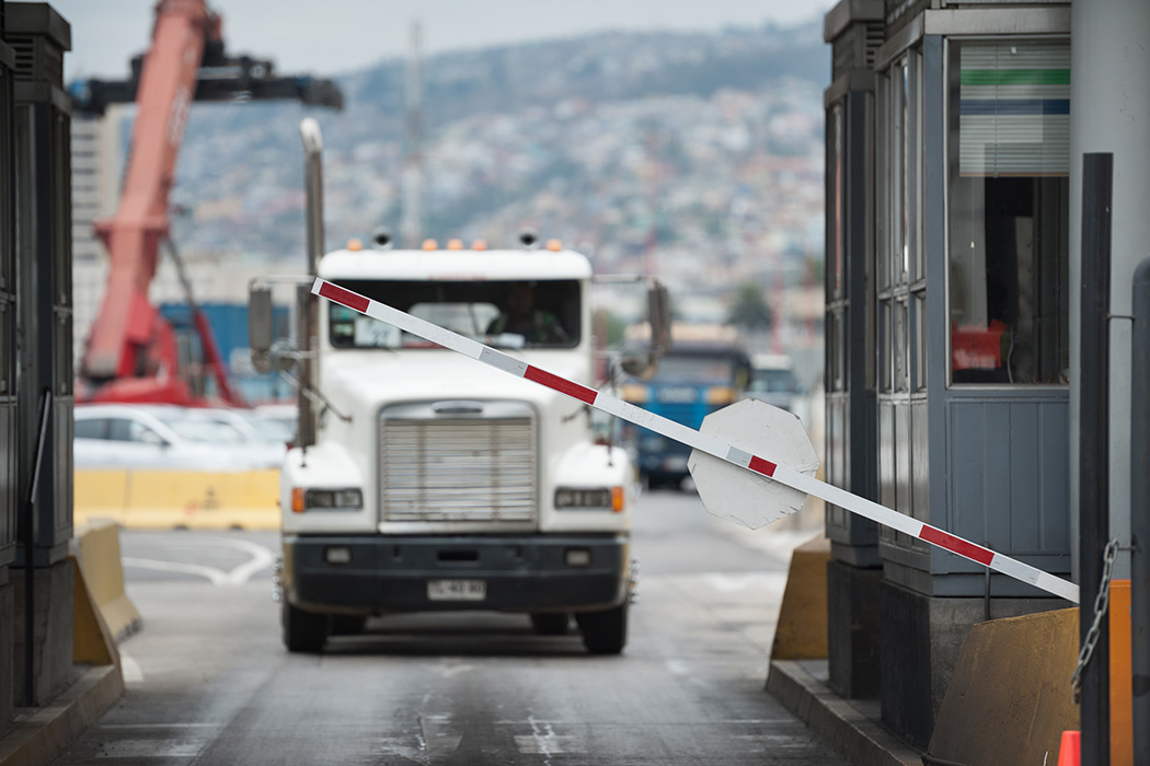 Truck waiting to cross the border from Mexico to the United States